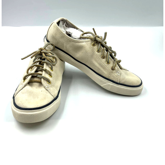 Sperry Sneakers Lace Up Shoes Cream Tan Loafer Boat Shoes Women's 7.5 M - Picture 1 of 9